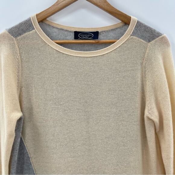 Magaschoni Colorblock 100% Cashmere Crewneck Asymetrical Lightweight Sweater - Picture 2 of 13